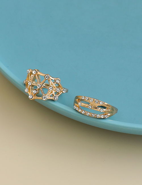 Fashion Golden Alloy Diamond Hollow Eye Drop Diamond Ring Set