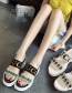 Fashion Black Round-toe Flat-toe Sponge Cake Platform Rhinestone Sandals And Slippers