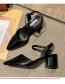 Fashion Black Pointed Toe Slippers With Thick Heel And A Buckle