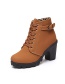 Fashion Black High Block Heel Side Zipper Round Toe Martin Boots