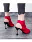 Fashion Apricot Fish Mouth Stiletto Heel Open Toe Knitted Elastic Stretch Sandals