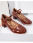 Fashion Red-brown Medium Chunky Heel Square Toe Patent Leather Shoes