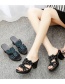 Fashion Black Thick Heel Hollow Rhinestone Platform Slippers