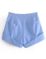 Fashion Blue Single-breasted Panelled Solid Color Pleated Shorts