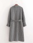 Fashion Black And White Houndstooth Belted Coat Coat