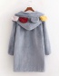 Fashion Gray Faux Rabbit Fur Hooded Contrast Fur Coat Coat