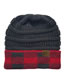 Fashion Black+red Grid Large Square Lattice Curled Edge Colorblock Knitted Hat