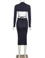 Fashion Navy Blue Hanging Neck Bare Vest High Waist Bag Slim Fit Skirt Set