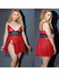 Fashion Red Fleece Net Yarn Deep V Large Size Sling Dress See-through Sexy Underwear