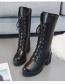 Fashion Black Chunky High Heel Round Toe Side Zipper Martin Boots
