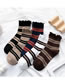 Fashion Dark Brown Contrasting Striped Pile Of Socks