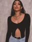 Fashion Black Cropped Cardigan Top Lace-up Knitted T-shirt