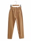 Fashion Khaki Corduroy Elastic Waist Solid Color Casual Pants