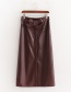 Fashion Red-brown Faux Leather Bow Skirt With Elastic Waist