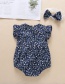 Fashion Dark Blue Floral Flying Sleeve Baby Cotton One-piece Romper