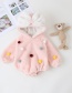 Fashion Pink Stuffed Ball Hooded Contrast Color Childrens Jumpsuit