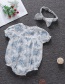 Fashion Light Blue Baby Short-sleeved Hand-painted Flower Romper