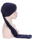 Fashion Navy Blue Pure Color Turban Hat With Cross Folds Forehead