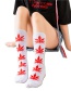 Fashion Red+white Threaded Tube Maple Leaf Socks