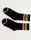 Fashion Black Cotton Striped Contrast Socks