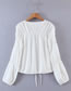 Fashion White Lace-up Gathered Long-sleeved Shirt Top