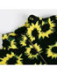Fashion Black Yellow Flower Print Zipper Loose Woolen Coat