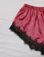 Fashion Red Wine Home Furnishing Lace Sling Contrast Color Hollow Pajamas Three-piece Set