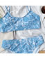 Fashion Blue Printed Dragon Tie-dye High Waist Split Swimsuit