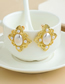 Golden Alloy Pearl Flower Stud Earrings
