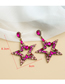 Rose Red Alloy Diamond Hollow Five-pointed Star Earrings