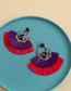 Blue Alloy Diamond-studded Clan Style Double Tassel Earrings