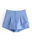 Fashion Blue Single-breasted Pleated Solid Color Shorts