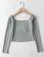 Fashion Light Grey Pleated Long-sleeved Slim-fit T-shirt Top