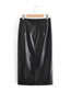 Fashion Black Imitation Pu Leather Solid Color Straight Skirt