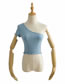 Fashion Blue Irregular Strapless Short Sleeve T-shirt Vest