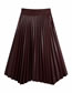 Fashion Red Wine Faux Pu Leather Pleated Skirt