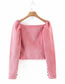 Fashion Pink Corduroy Square Neck Solid Color Shirt Top