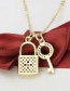 Fashion Gilded Zircon Key Lock Necklace