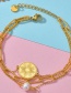 Fashion Golden Titanium Steel 18k Gold Three-layer Dark Pattern Round Pearl Bracelet