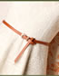 Fashion Khaki Thin Leather Belt Carved Buckle Alloy Belt