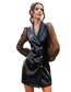Fashion Black Double-breasted Mesh Stitching Mid-length Lapel Coat