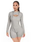 Fashion Gray Hollow Long Sleeve Skinny Jumpsuit