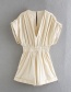 Fashion Beige Pleated Deep V Pleated Solid Color Jumpsuit