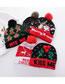 Fashion Red And White Elk Christmas Wool Ball Thickened Contrast Printing Knitted Hat (without Light)