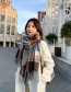 Fashion Brown + Blue Double-sided Plaid Cashmere Fringed Scarf