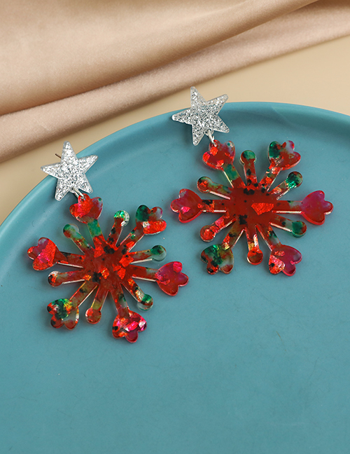 Fashion Red Resin Five-pointed Star Snowflake Earrings