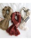 Fashion Claret Striped Fringed Knitted Wool Scarf