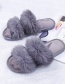 Fashion Black Flat Indoor Slippers With Real Rabbit Fur
