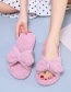 Fashion Gray Plush Slippers With Cross Teddy Hair Bow