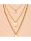 Fashion Golden Alloy Cross Chain Round Geometric Multilayer Necklace